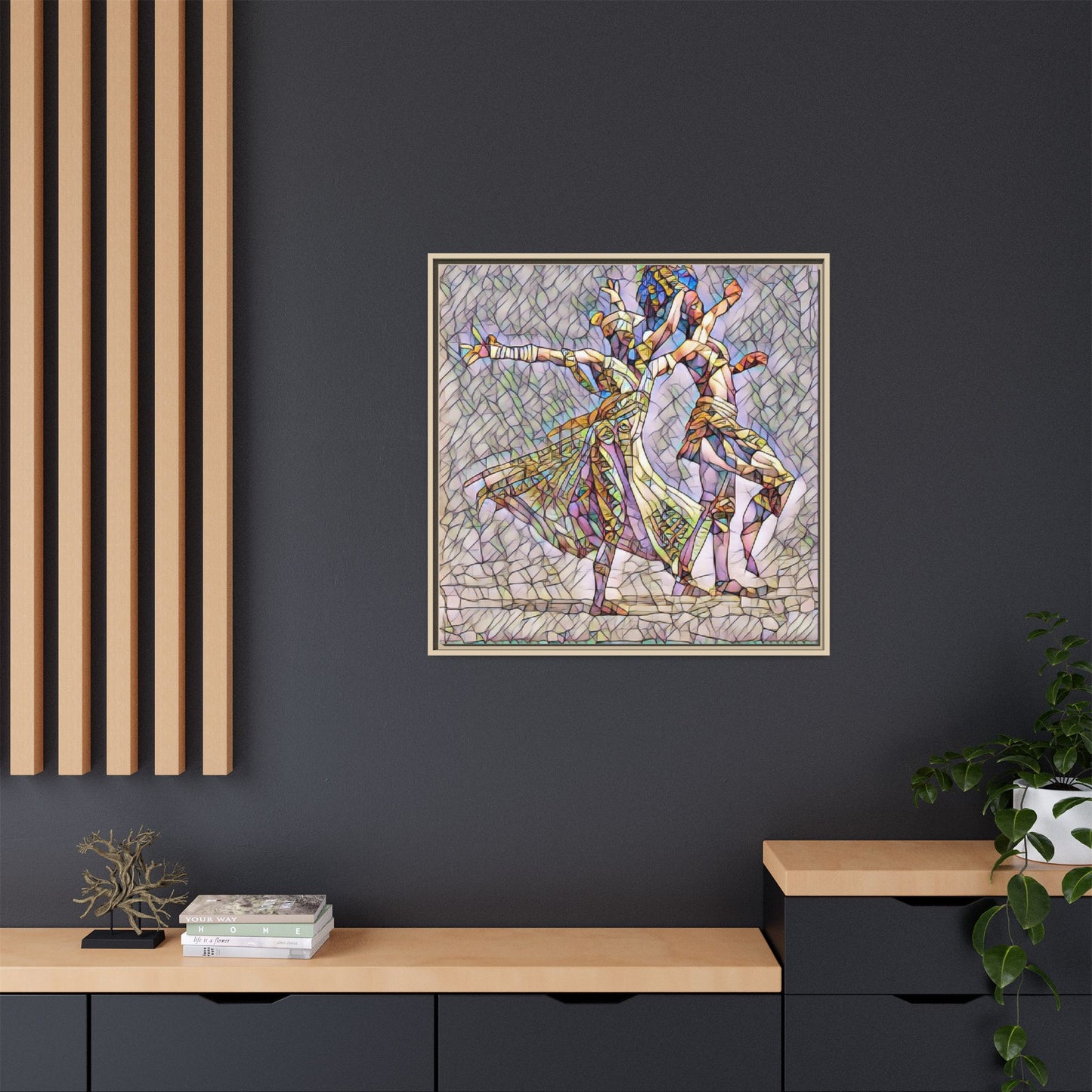 Framed Matte Canvas Wall Art — Abstract Dancers in Stained Glass Style