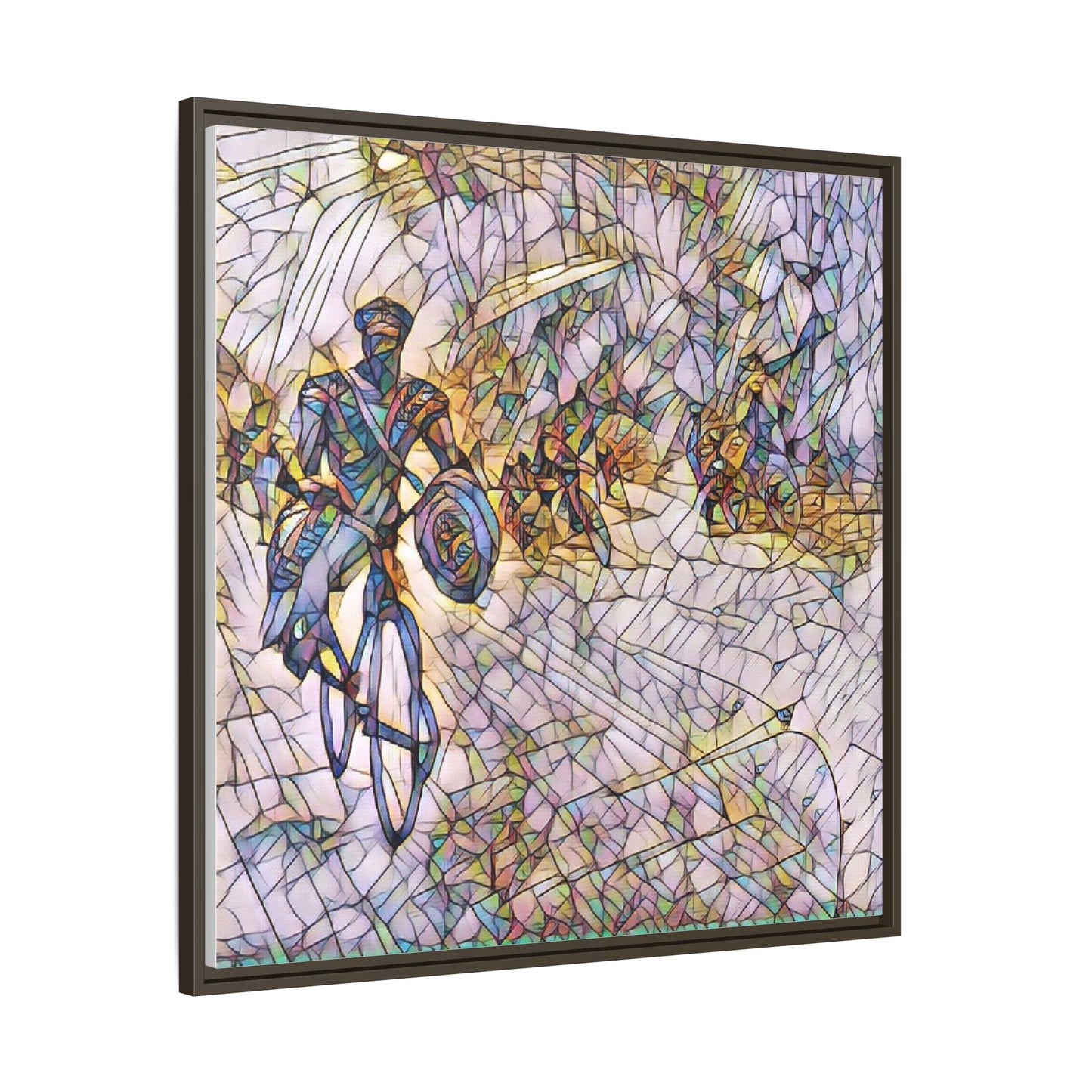 Cyclist Mosaic Matte Canvas Framed Wall Art — Colorful Biking Scene