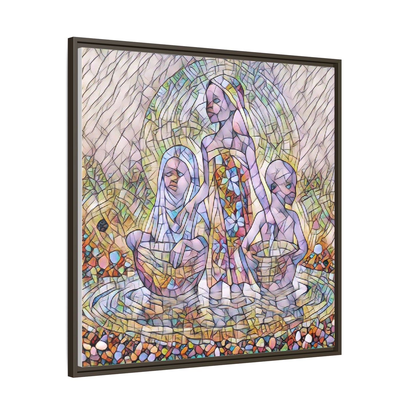Framed Matte Canvas Art — Stained Glass Trio Women Illustration