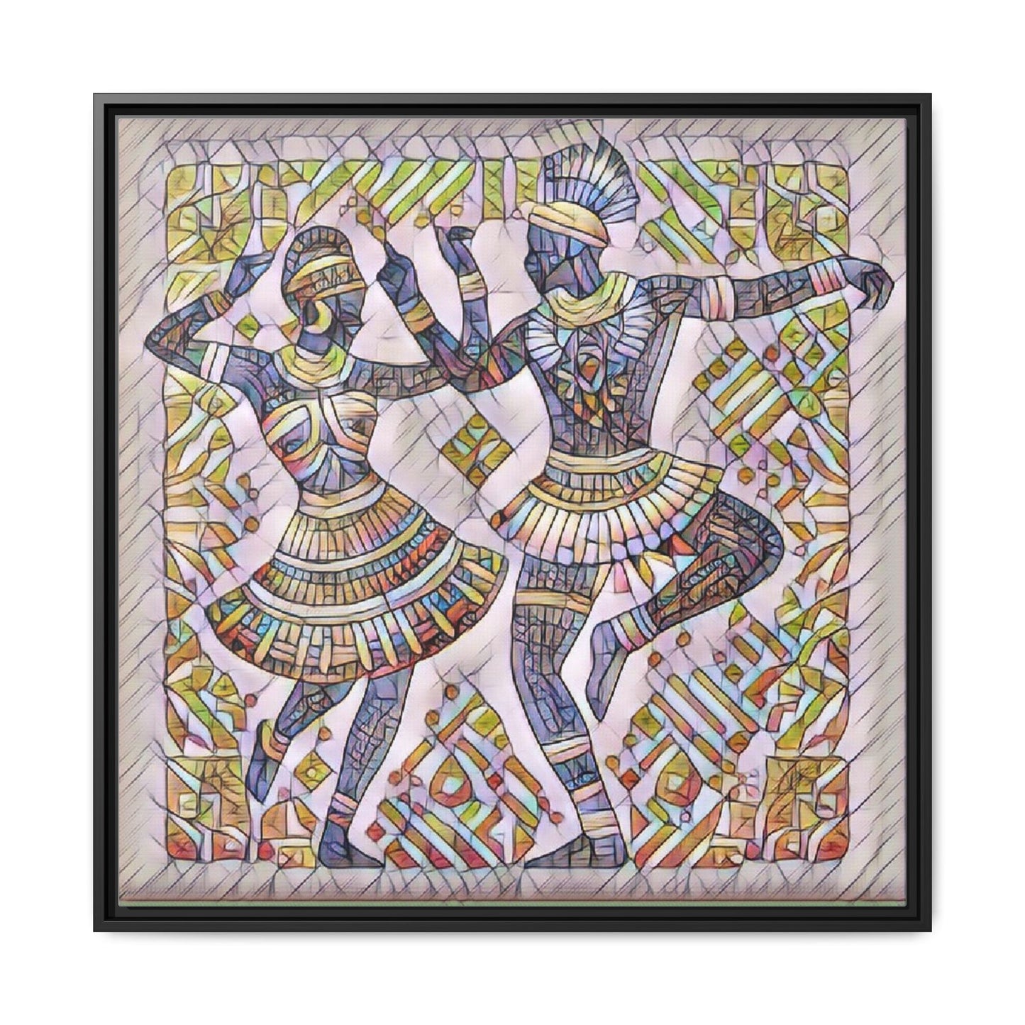 Framed Matte Canvas Print — Colorful Tribal Dancers Wall Art