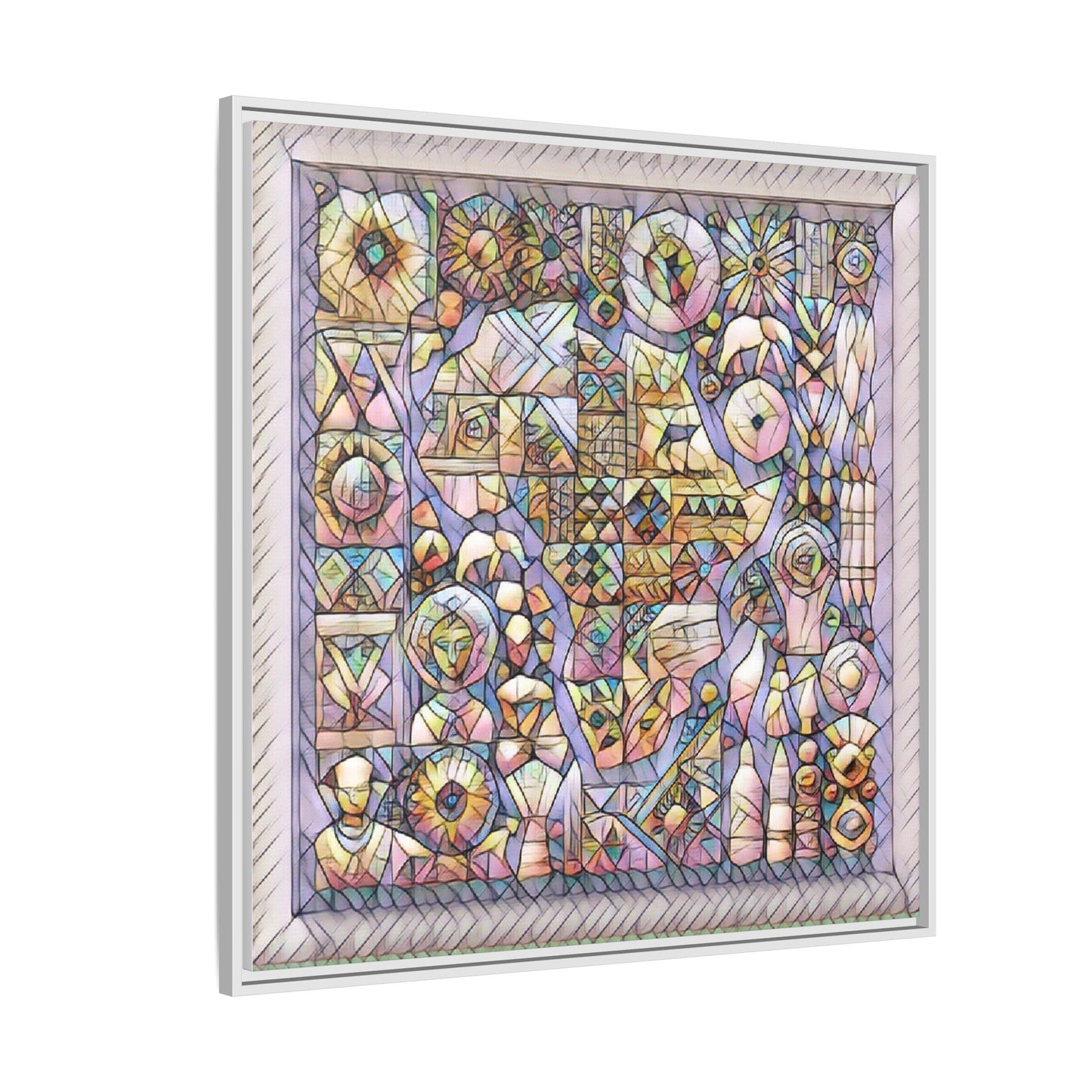 Framed Abstract Mosaic Matte Canvas Art — Pastel Geometric Wall Decor