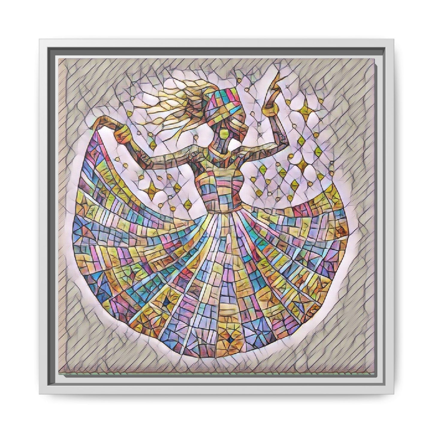 Colorful Mosaic Dance Framed Canvas Art
