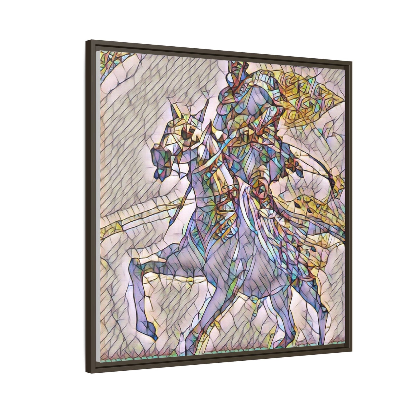 Framed Matte Canvas Art — Stained Glass Knight on Horse Fantasy Wall Decor