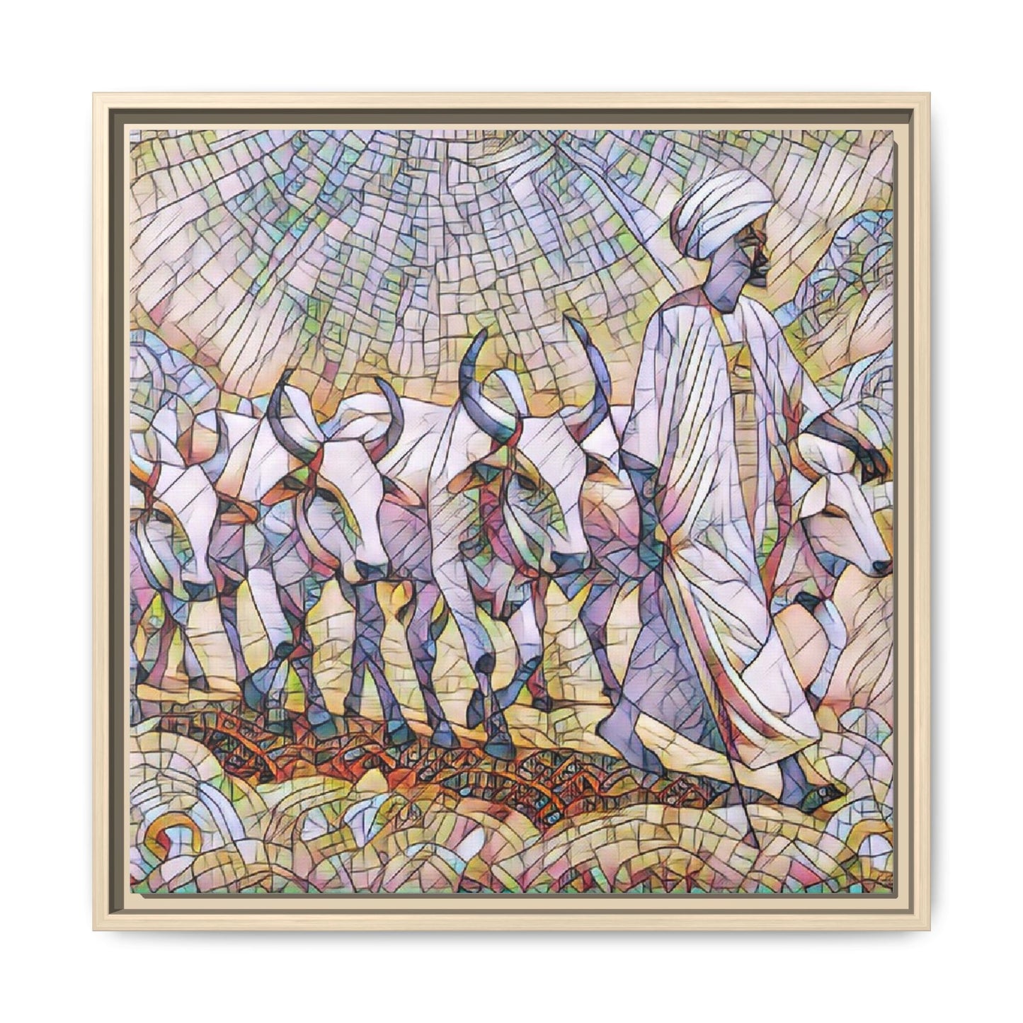Framed Matte Canvas Art — African Herdsman Mosaic Print