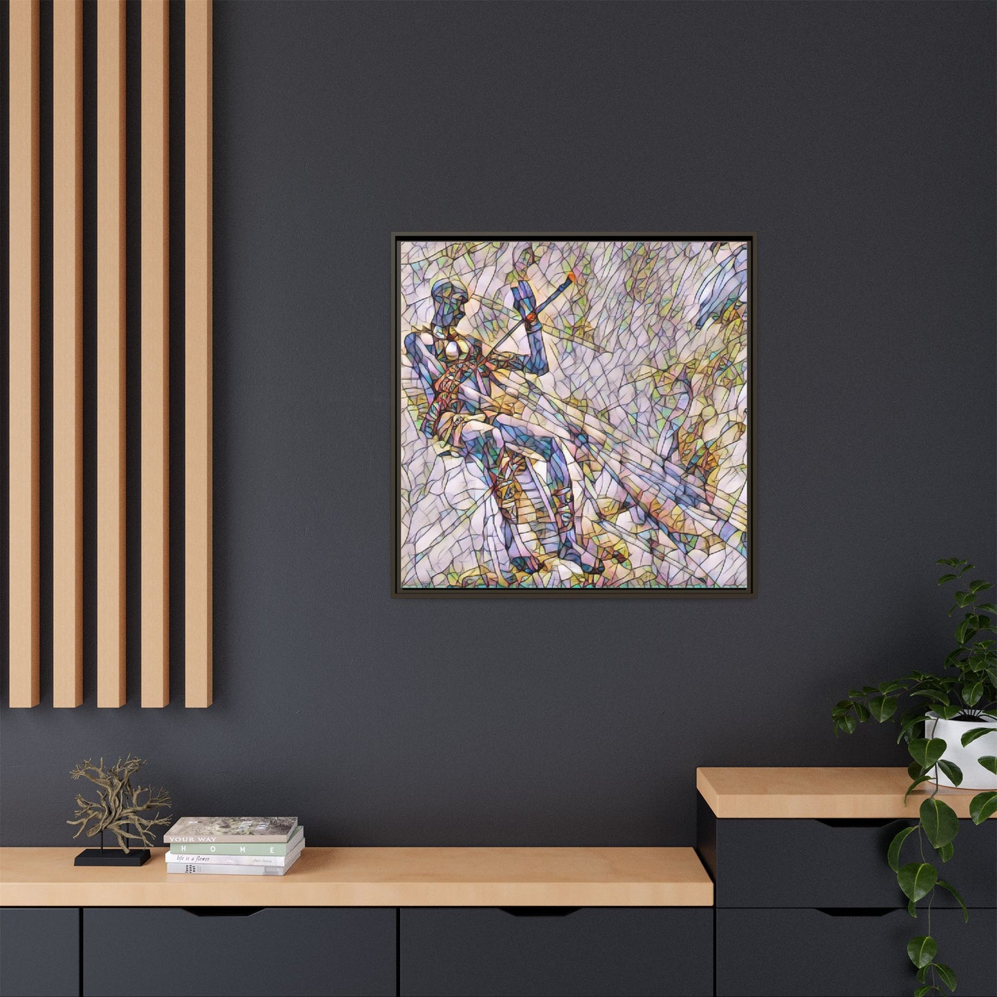 Abstract Stained-Glass Warrior Framed Canvas