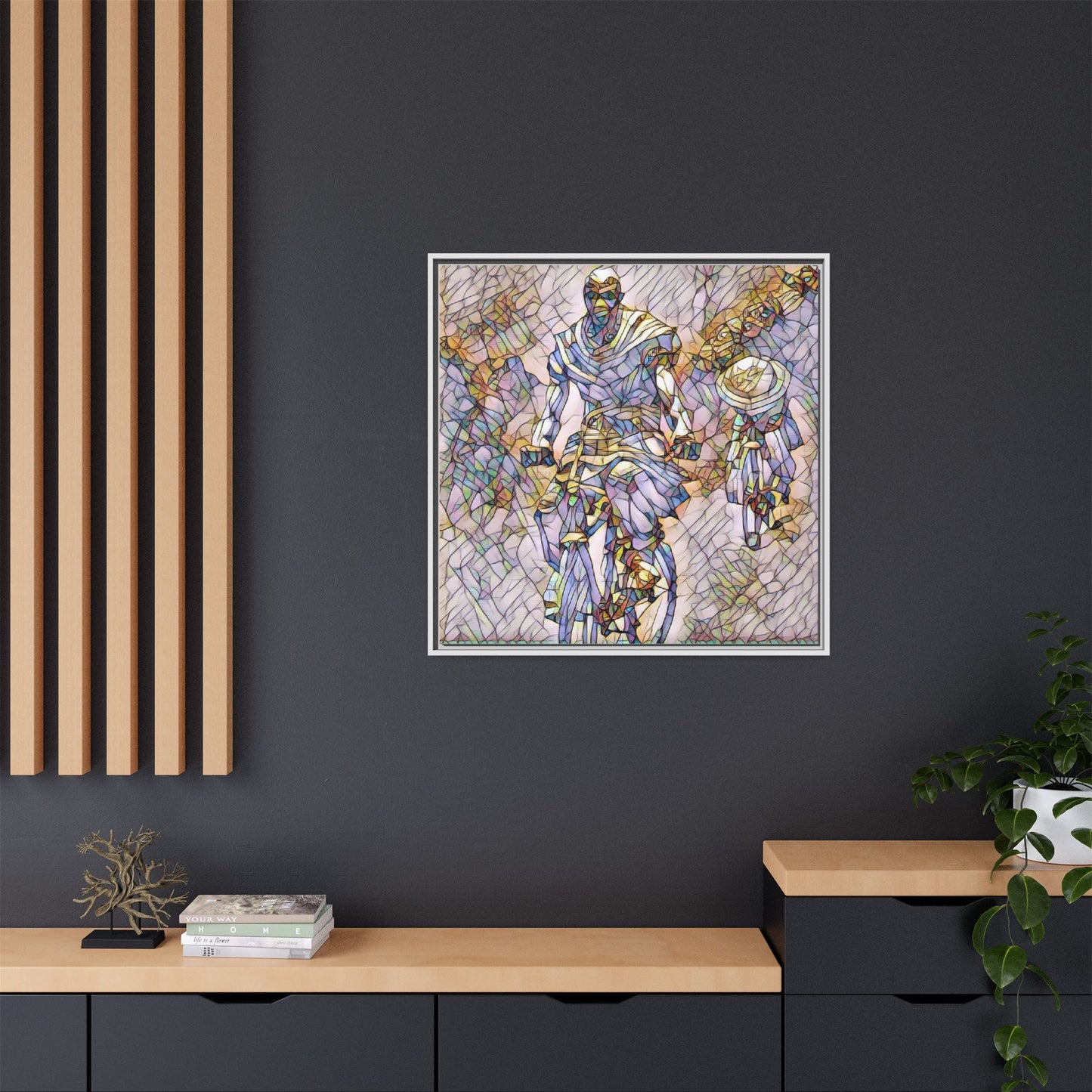 Framed Matte Canvas — Abstract Cyclist Artwork (Multi‑Color)
