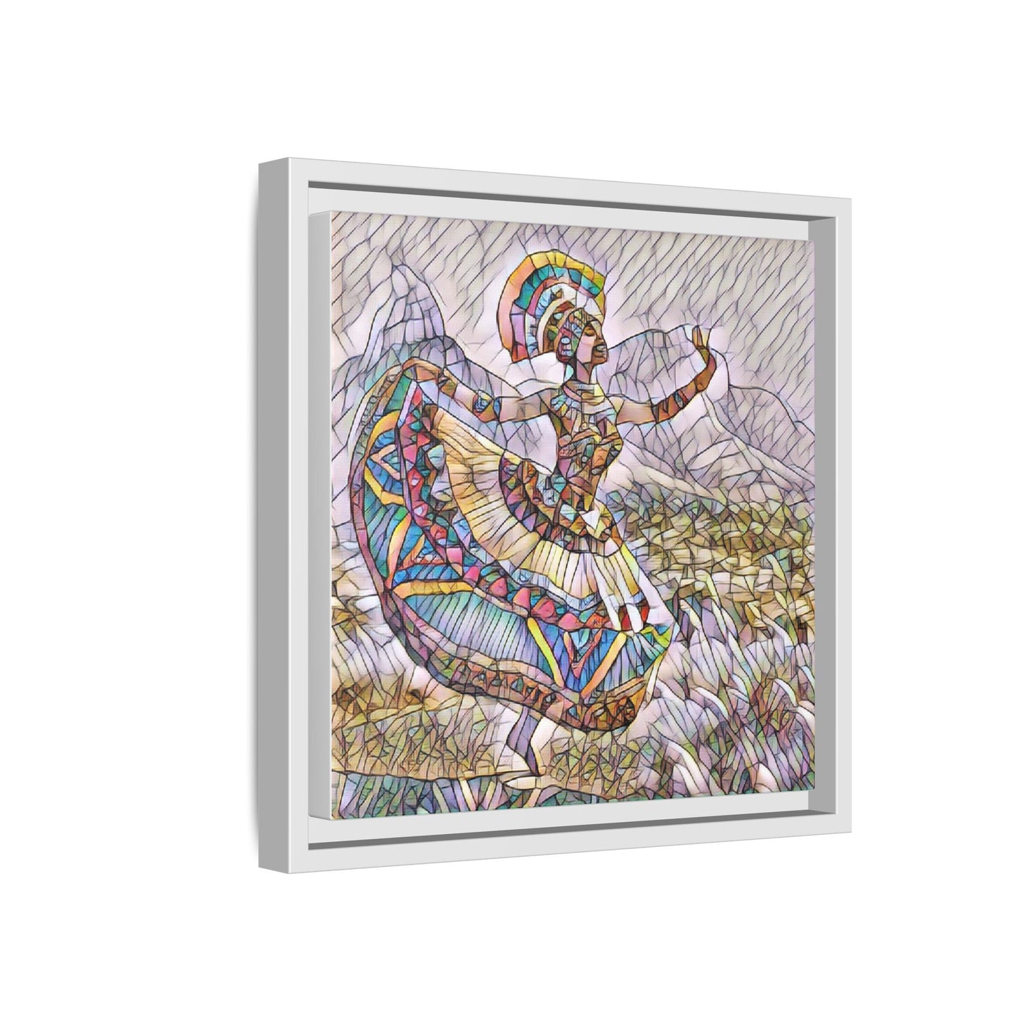 Ballerina Mosaic Framed Canvas Print — Colorful Ethnic Dance Wall Art