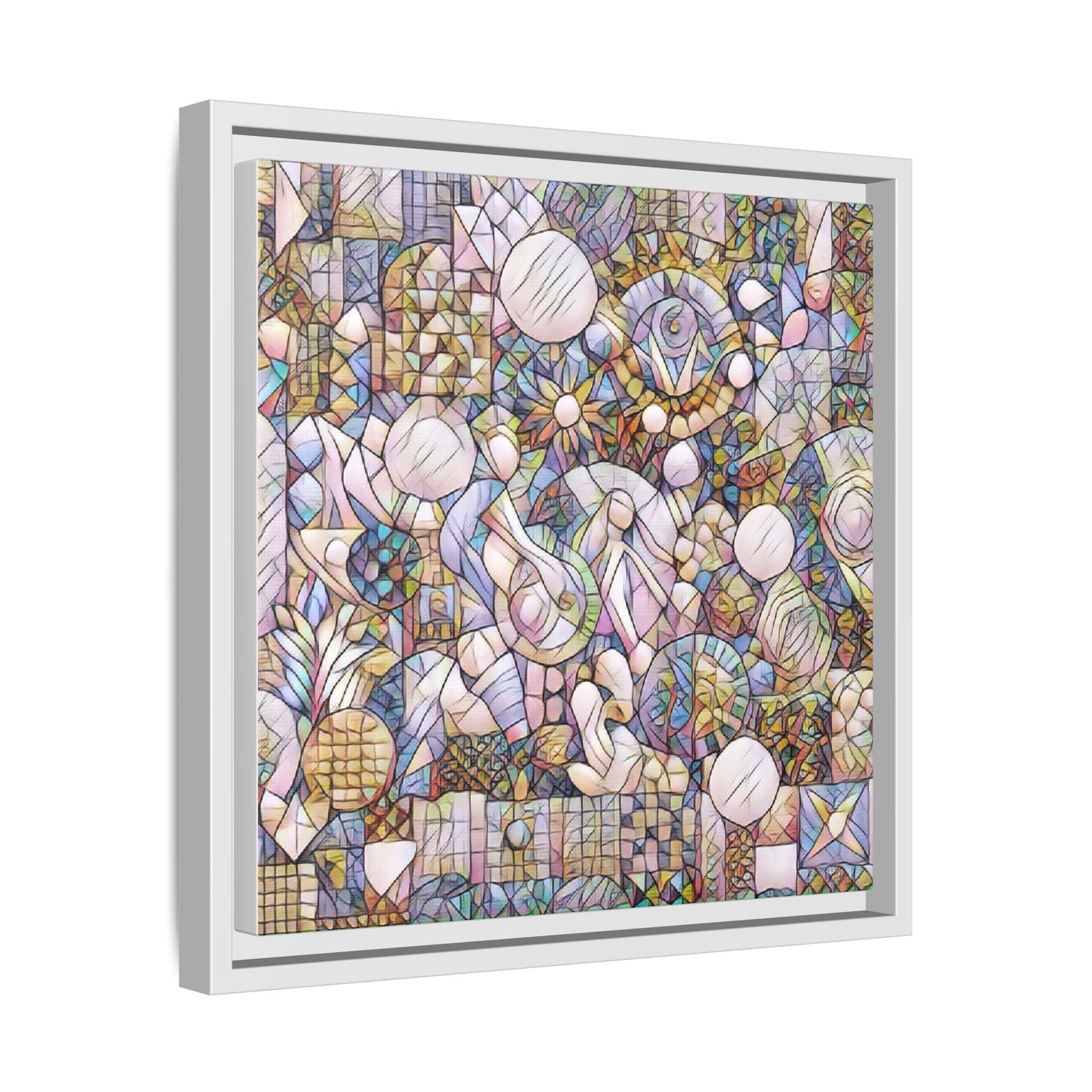 Abstract Geometric Mosaic Framed Canvas — Multicolor Modern Wall Art