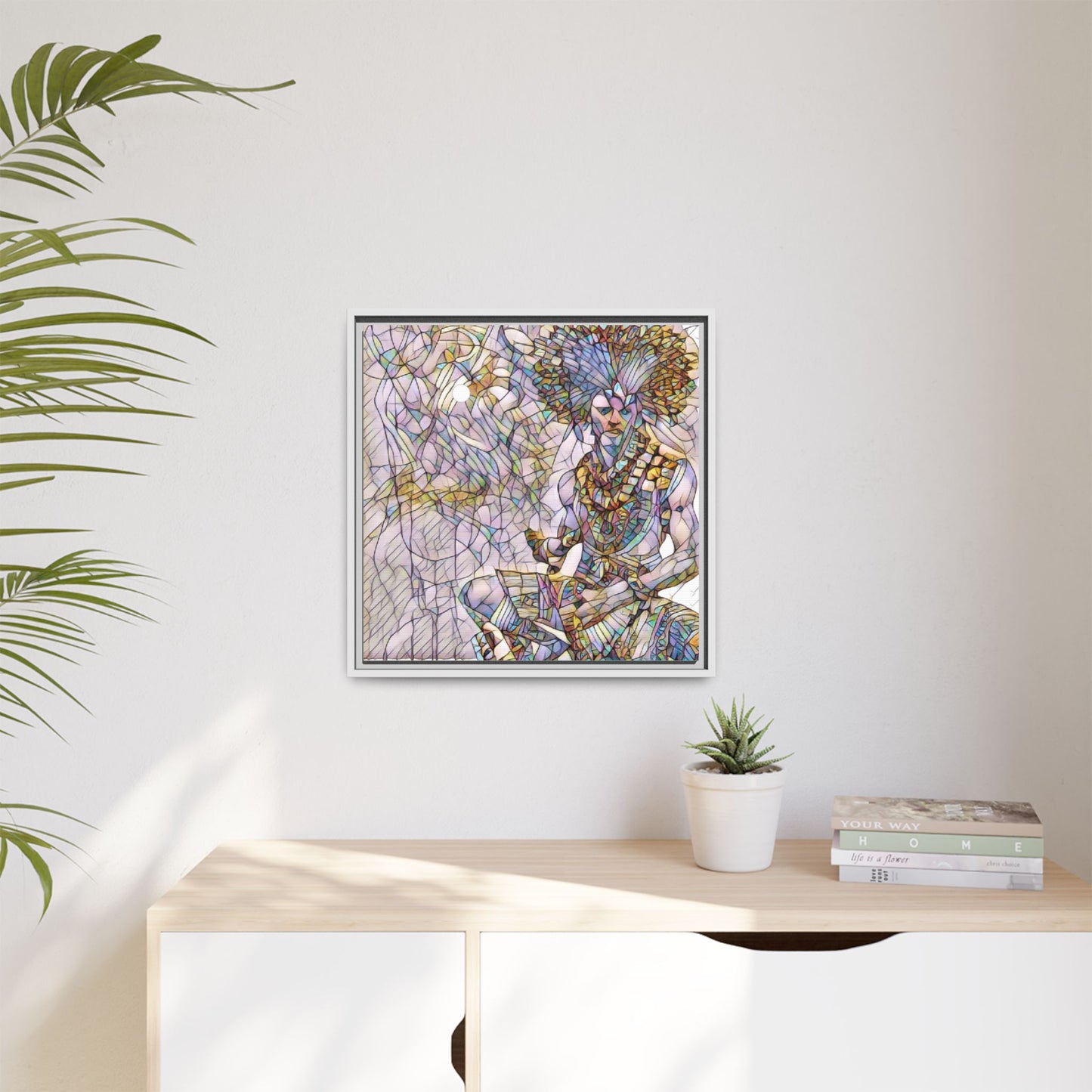 Framed Matte Canvas Art — Colorful Tribal Warrior Illustration