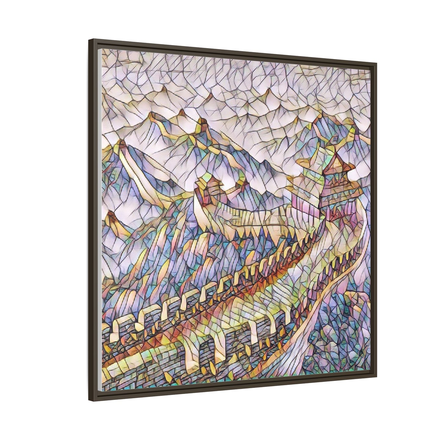 Stained-Glass Great Wall Matte Framed Canvas Print
