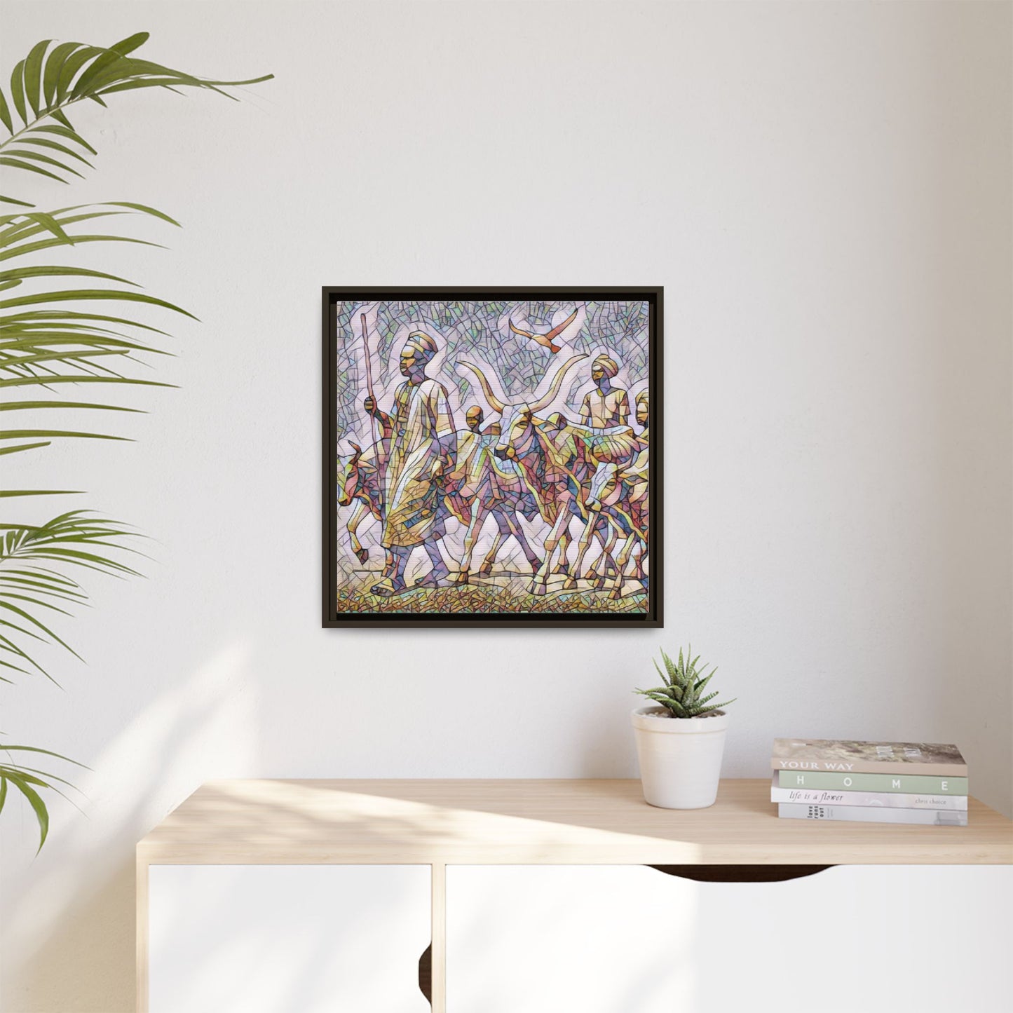 Framed Matte Canvas: Colorful African Herdsmen Art Print
