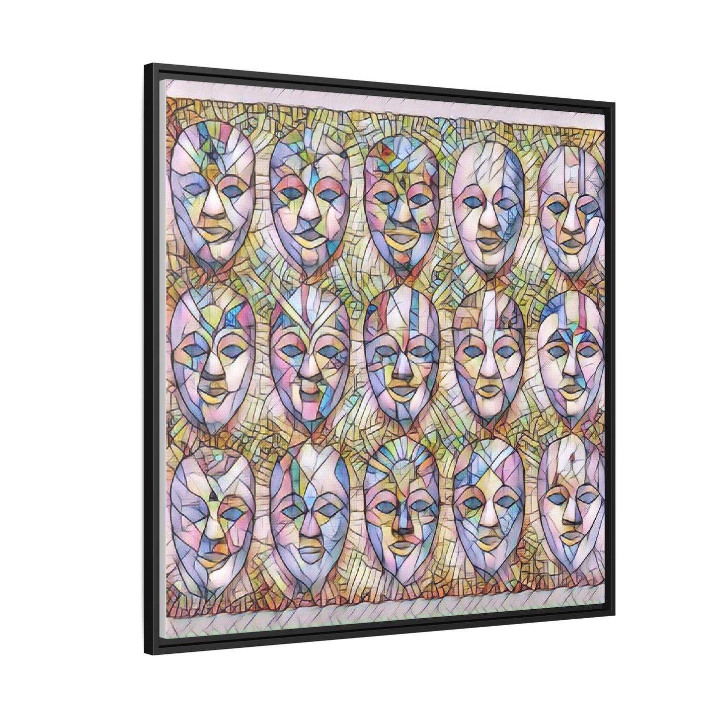 Abstract Mask Art Matte Canvas Print — Framed Multicolor Wall Art