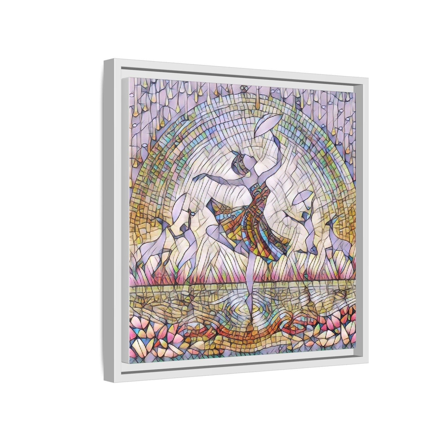 Stained Glass Ballerina Framed Canvas Art — Dancer Mosaic Wall Decor