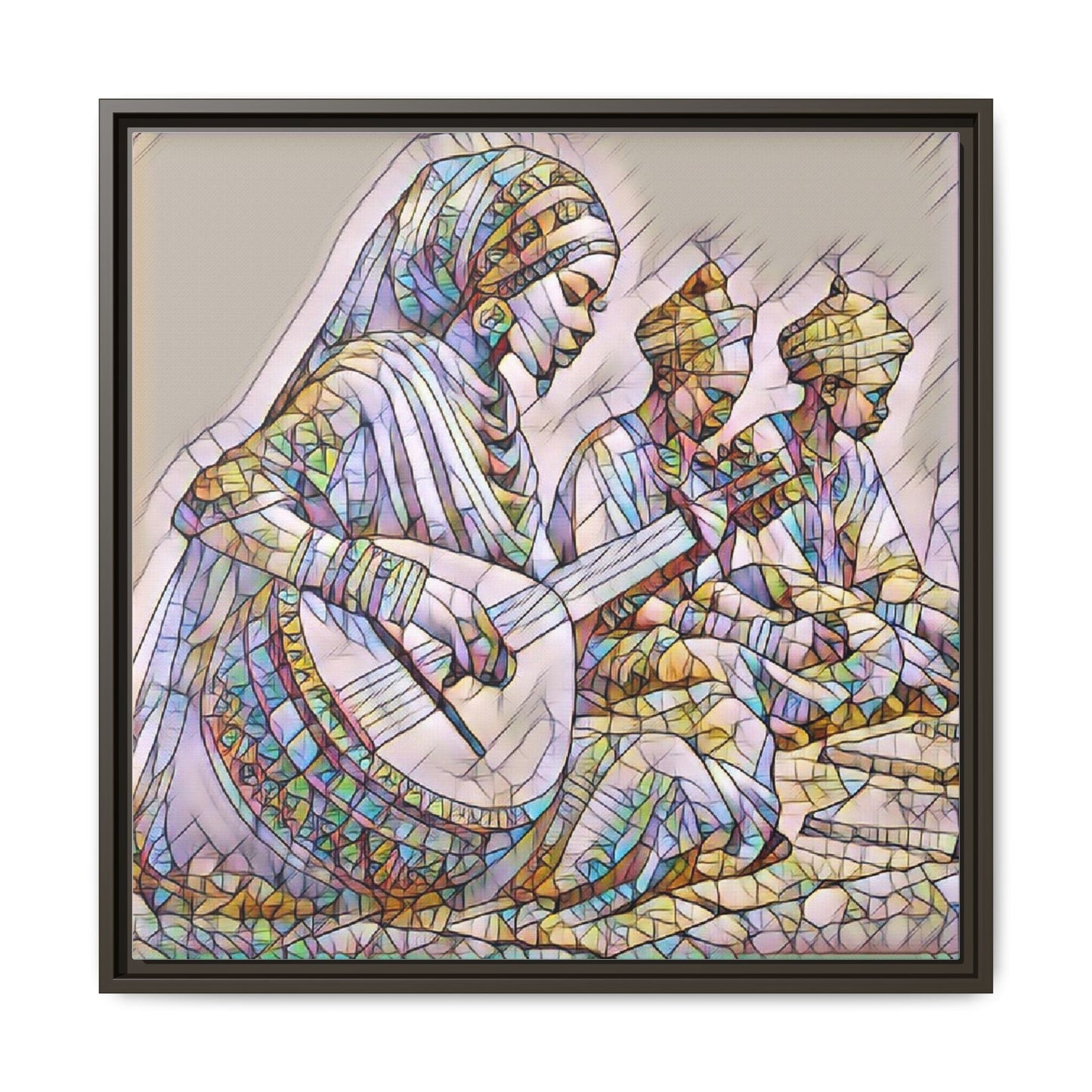 Framed Matte Canvas: Colorful Moroccan Musicians Wall Art