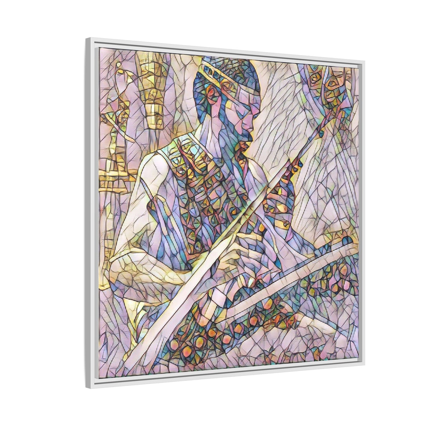 Framed Matte Canvas — Abstract Musician Stained-Glass Art Print