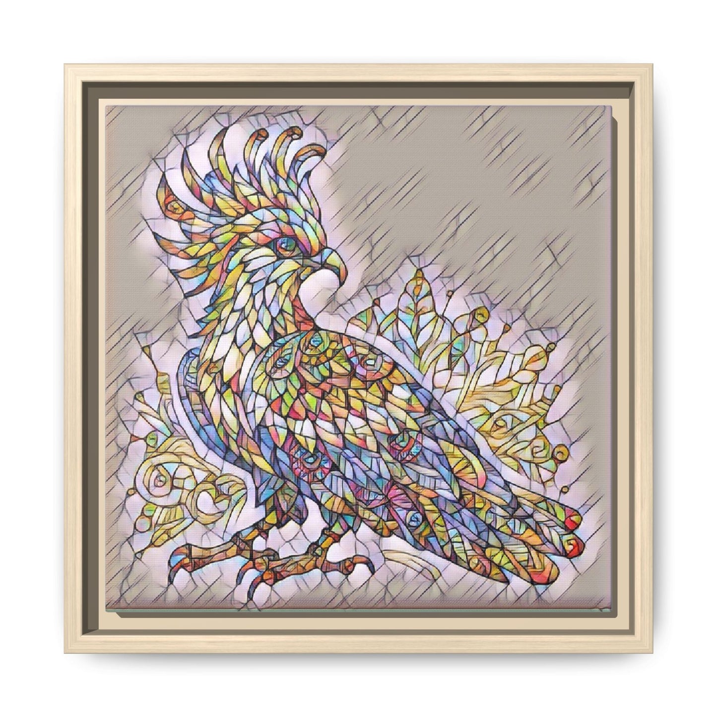 Colorful Stained-Glass Cockatoo Matte Framed Canvas