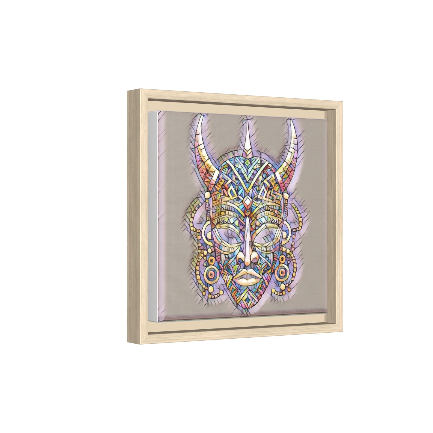 Colorful Tribal Mask Framed Canvas Art — Abstract Ethnic Wall Decor