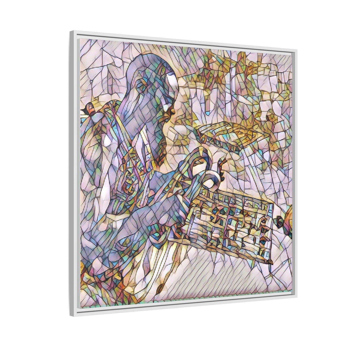 Framed Matte Canvas Art – Abstract Musician with Keyboard (Multi-Color)