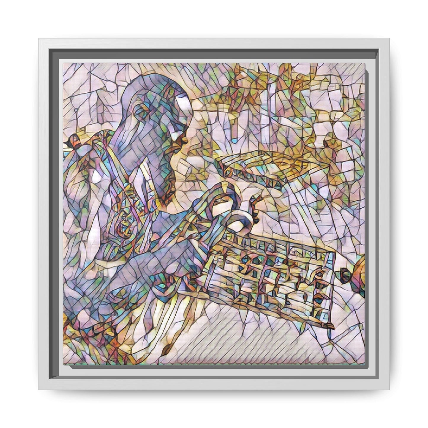 Framed Matte Canvas Art – Abstract Musician with Keyboard (Multi-Color)