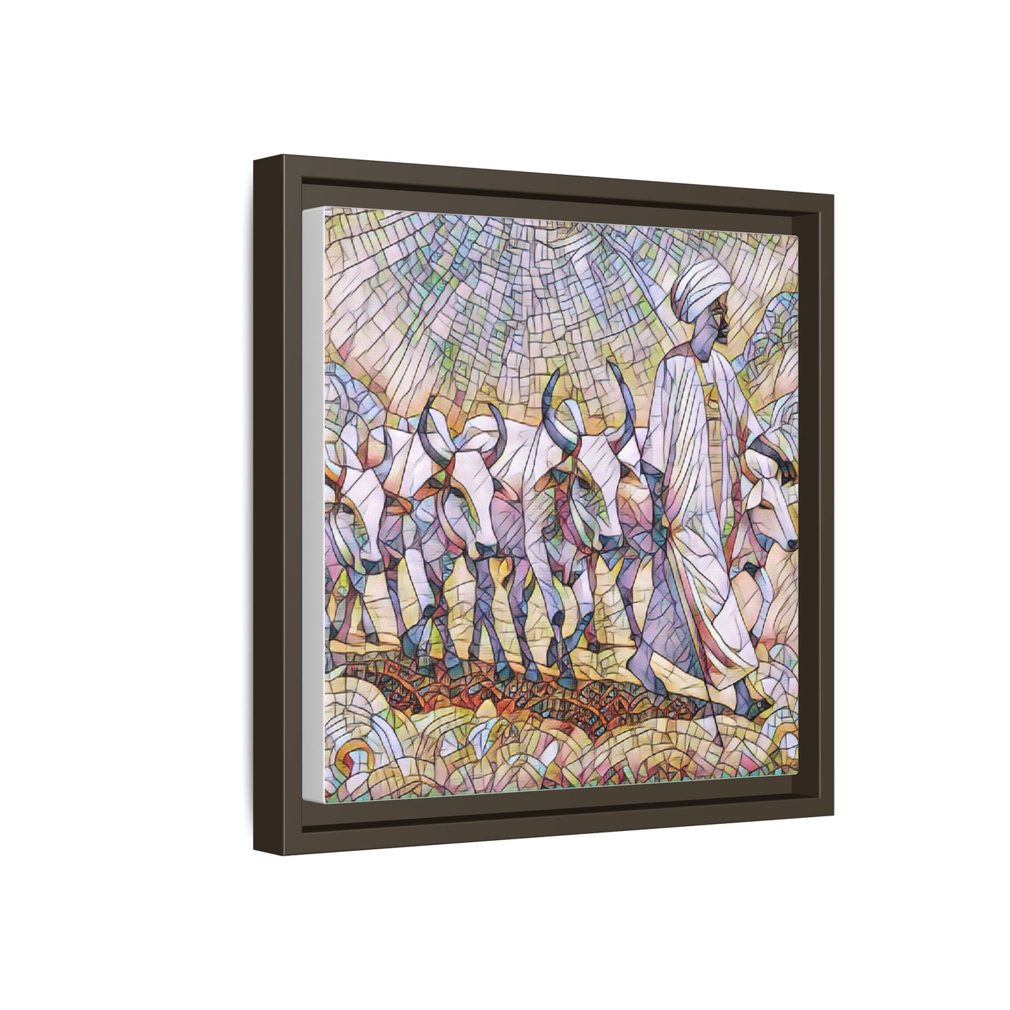 Framed Matte Canvas Art — African Herdsman Mosaic Print