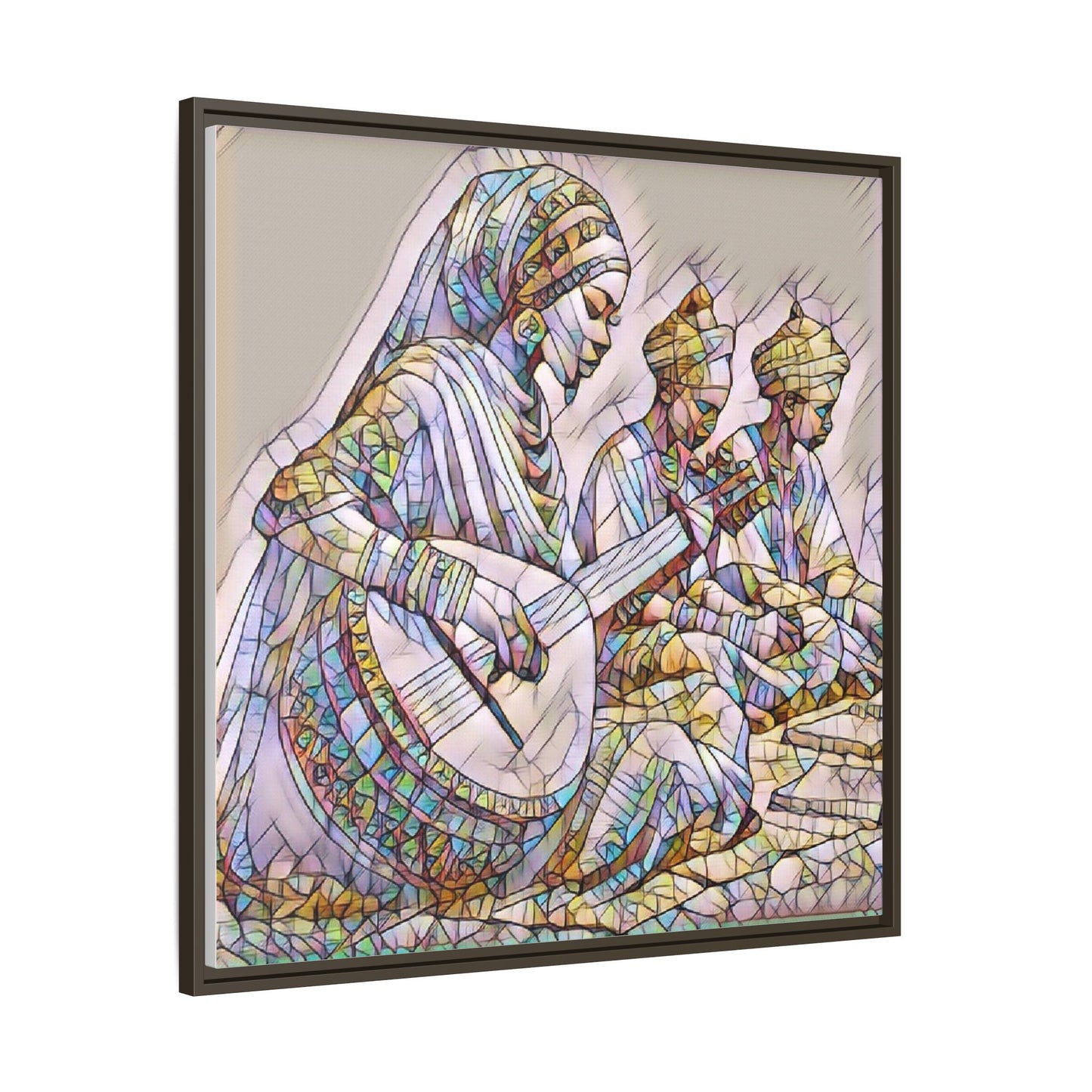 Framed Matte Canvas: Colorful Moroccan Musicians Wall Art