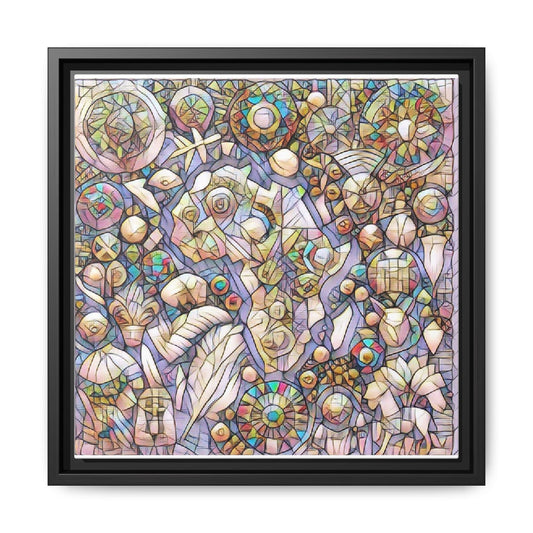 Abstract Mosaic Floral Framed Canvas Art — Multicolor Matte Wall Decor