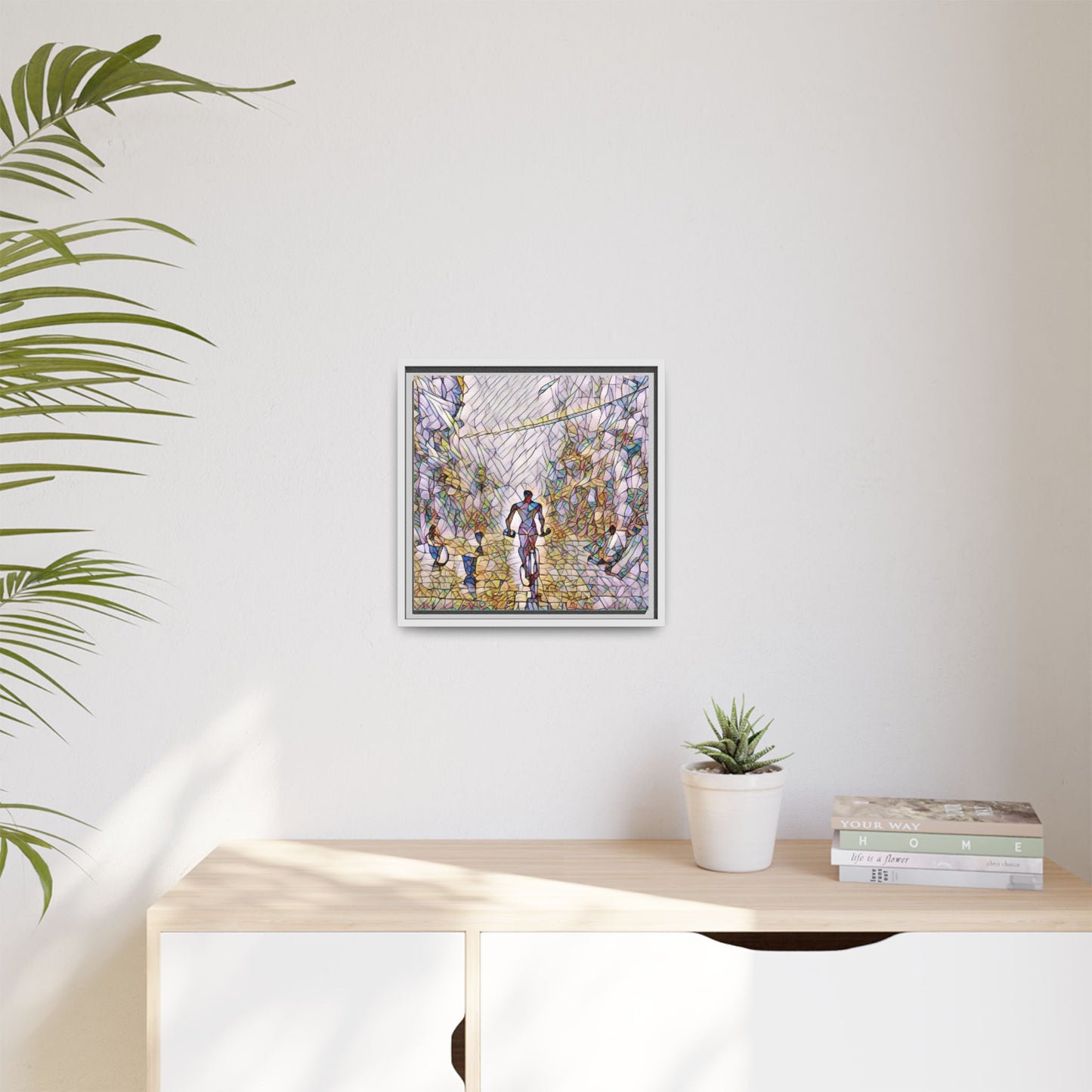 Cyclist Stained-Glass Matte Canvas Framed Wall Art