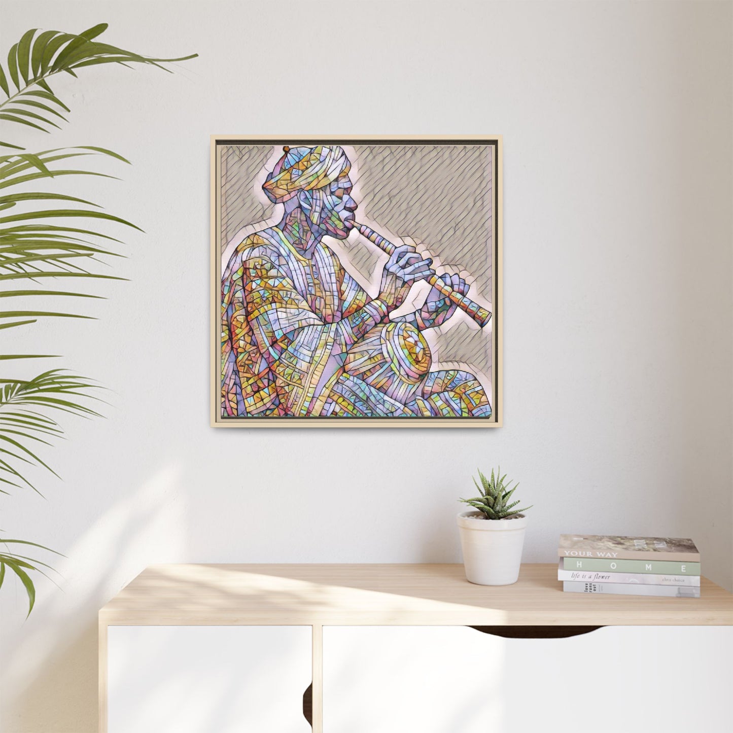 Framed Canvas Art — Colorful Middle Eastern Flute Player Print