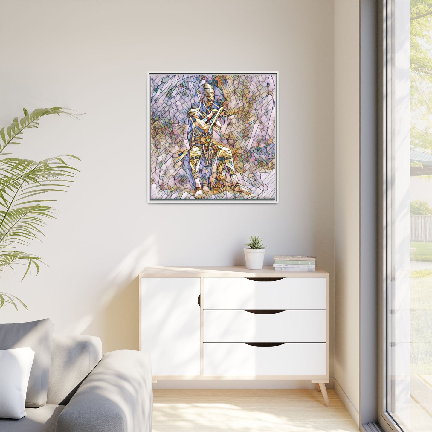Framed Matte Canvas - Stained Glass Knight Artwork