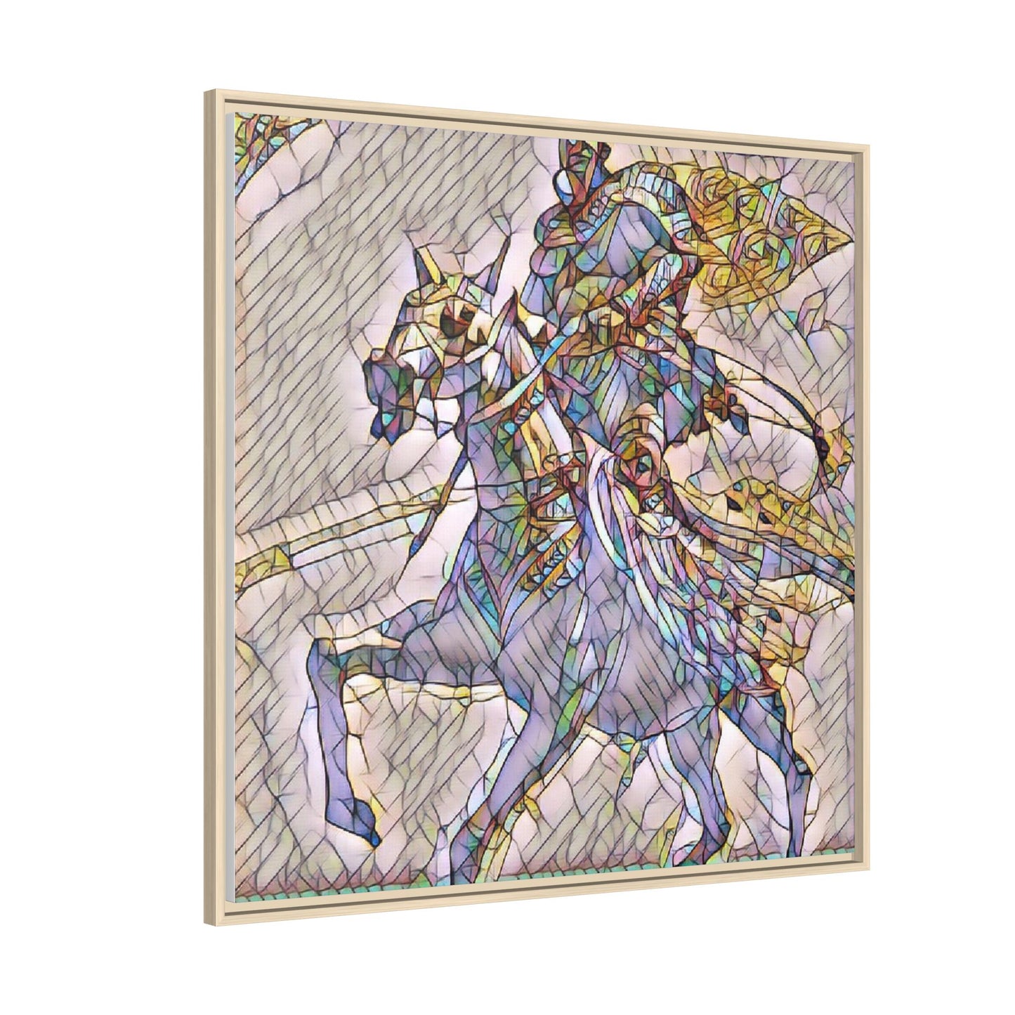 Framed Matte Canvas Art — Stained Glass Knight on Horse Fantasy Wall Decor