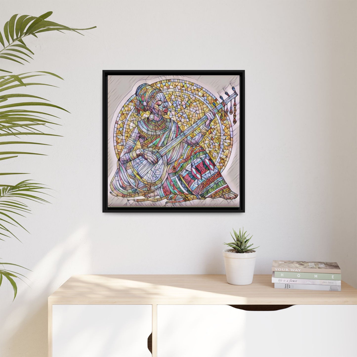 Framed Canvas Art - Colorful Mosaic Musician Wall Decor