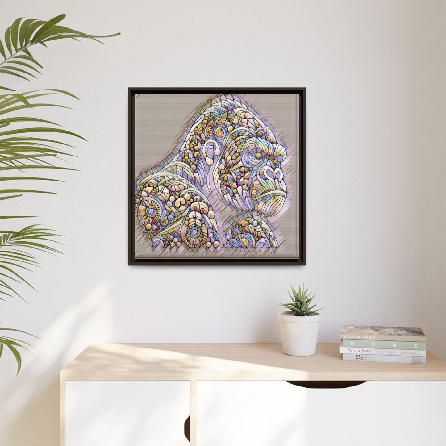Colorful Ornate Gorilla Matte Canvas Framed Wall Art