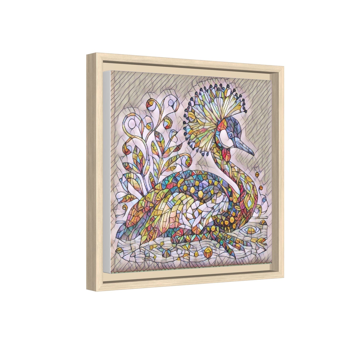 Colorful Peacock Mosaic Framed Canvas Art