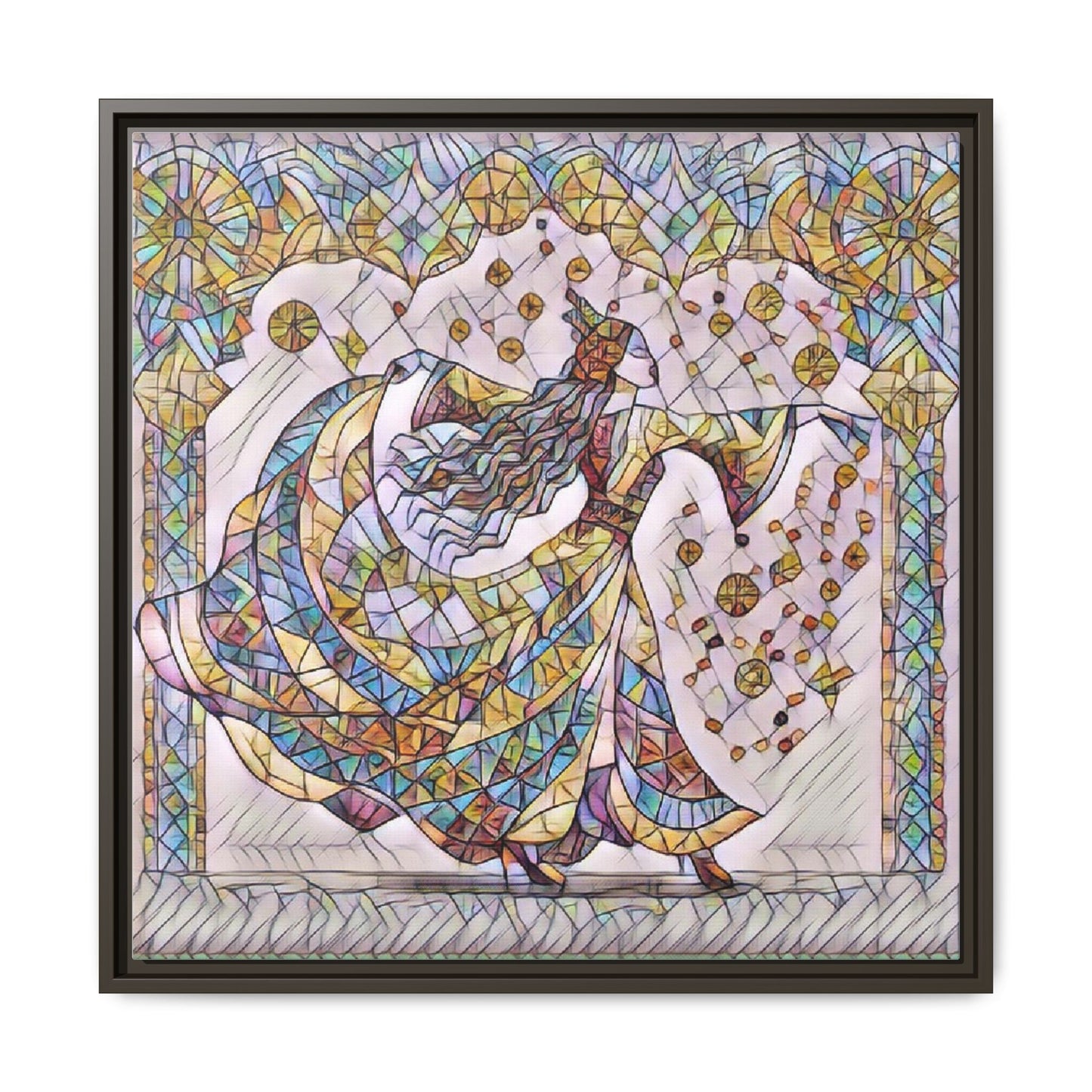 Stained Glass Dancing Dervish Framed Canvas Art