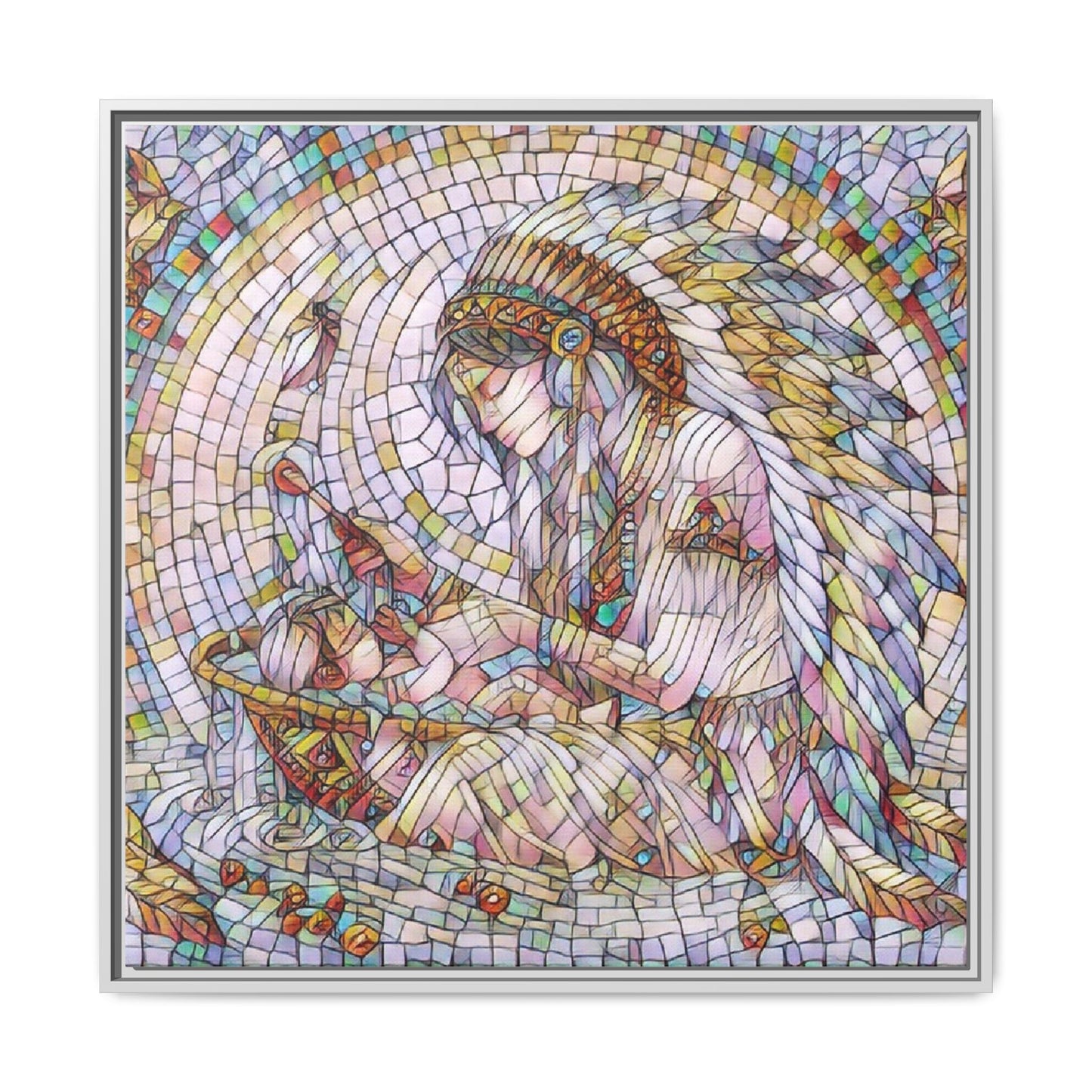 Framed Mosaic Native Mother & Child Matte Canvas Art