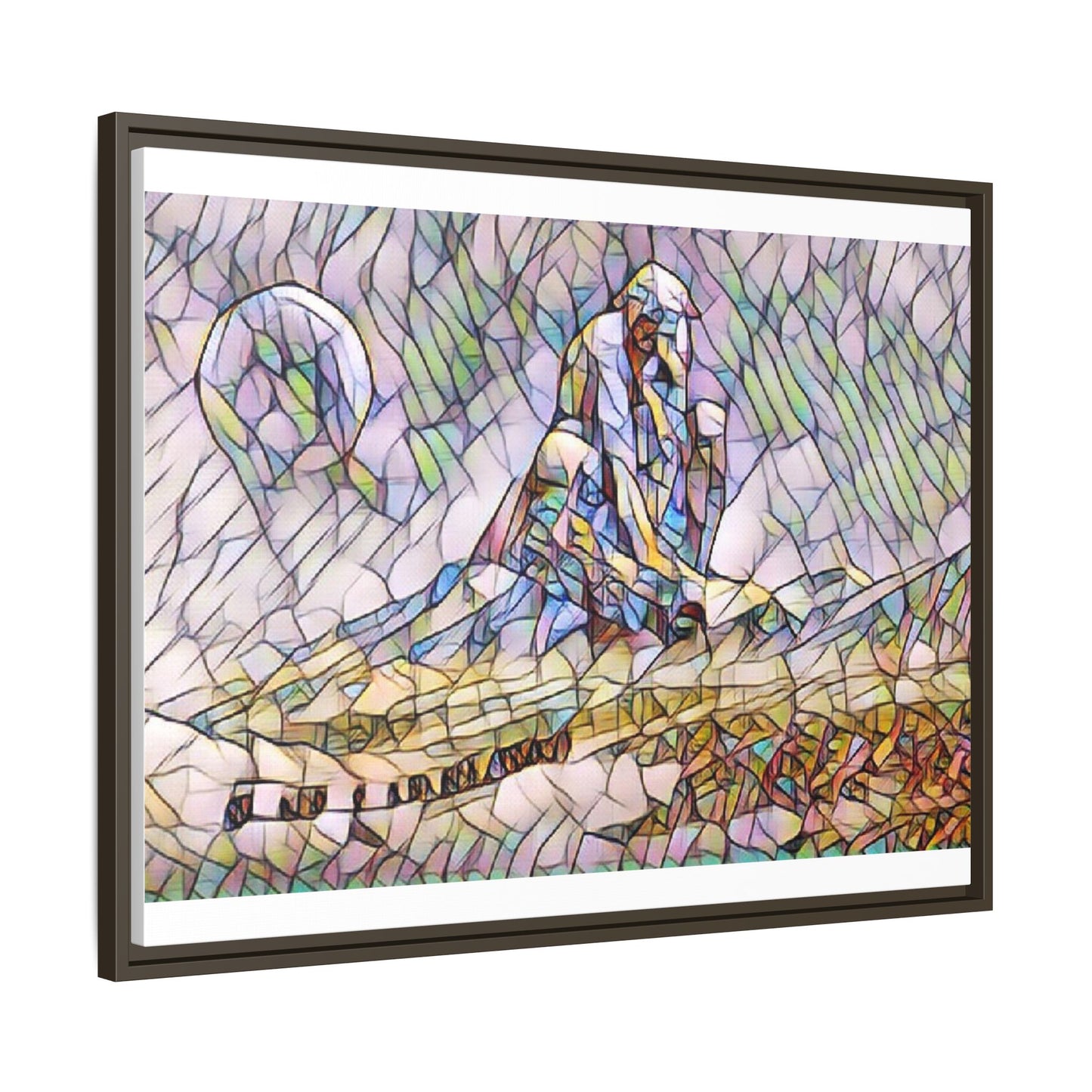 Stained-Glass Surfing Canvas Print — Framed Matte Wall Art