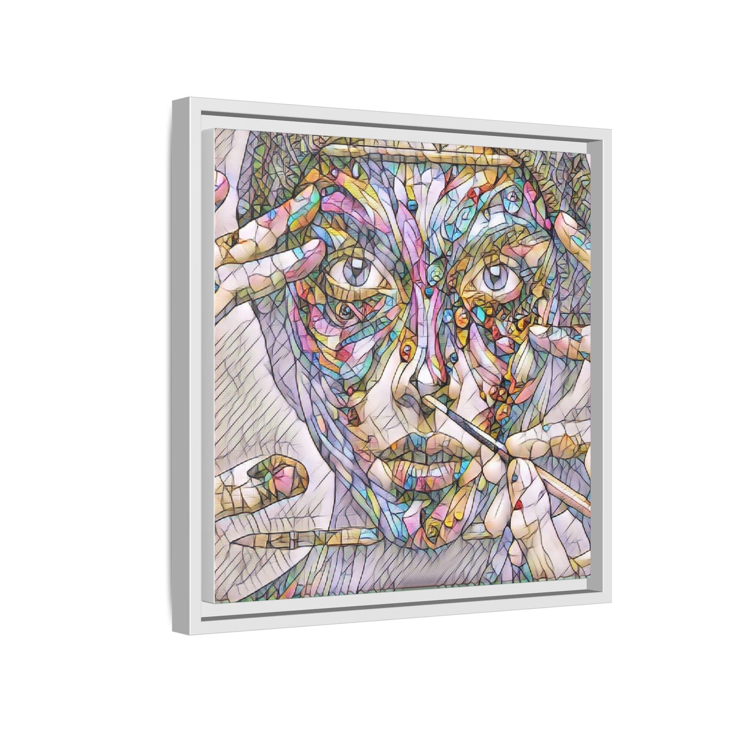 Framed Abstract Mosaic Face Canvas — Colorful Modern Wall Art