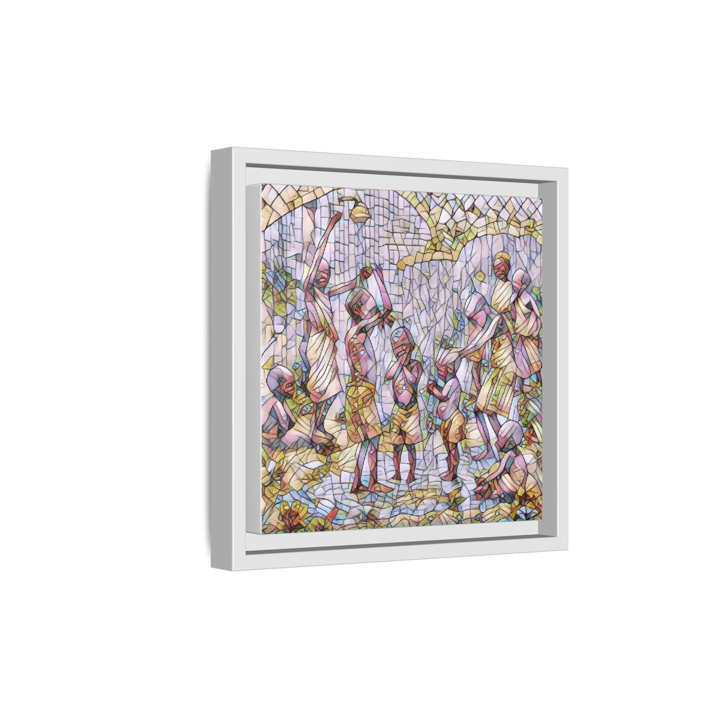 Framed Matte Canvas – Colorful Mosaic Children Playing Wall Art