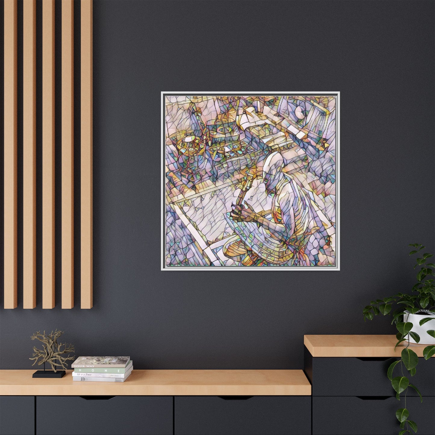 Stained-Glass DJ Matte Canvas Print (Framed) — Colorful Music Room Wall Art