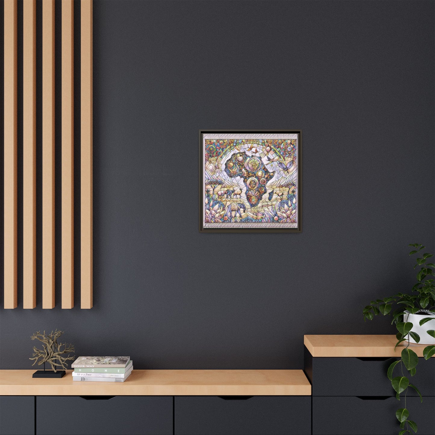 Abstract Mosaic Africa Framed Canvas — Colorful Stained-Glass Wall Art