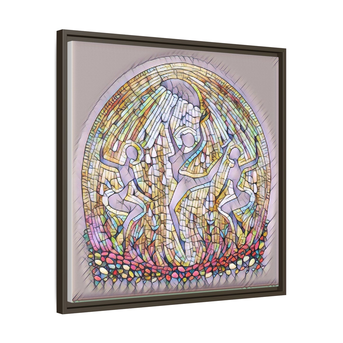 Framed Canvas Art - Stained Glass Dance Trio (Matte Multi-Color)