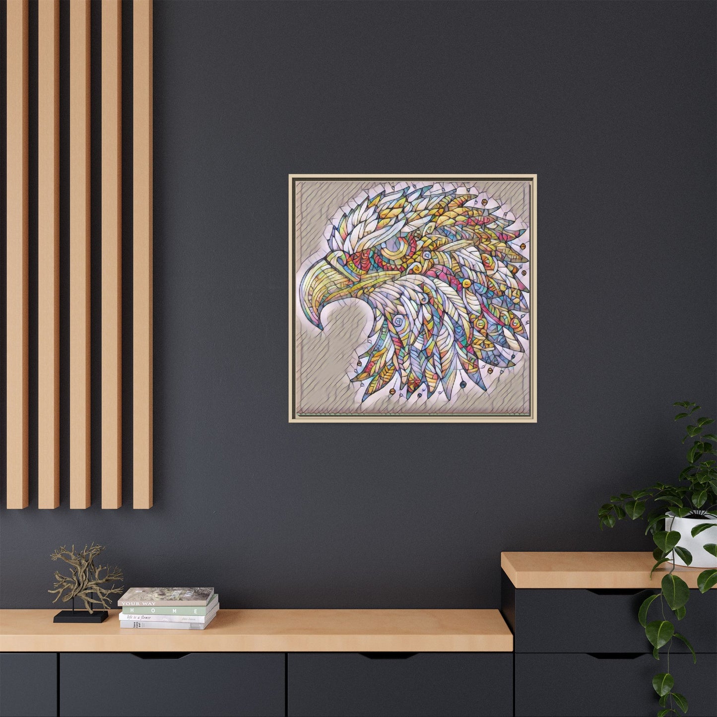 Colorful Eagle Head Matte Framed Canvas Art