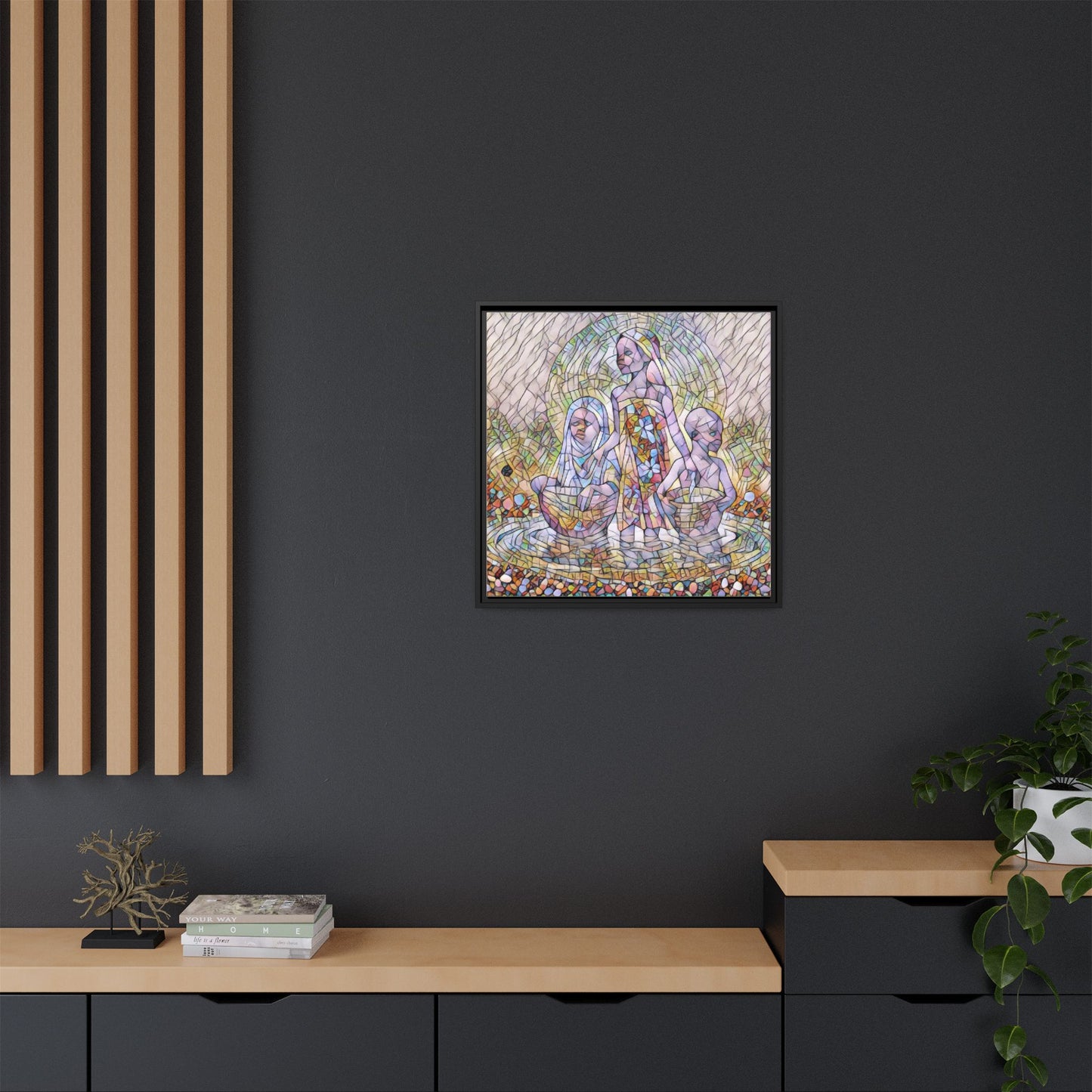 Framed Matte Canvas Art — Stained Glass Trio Women Illustration