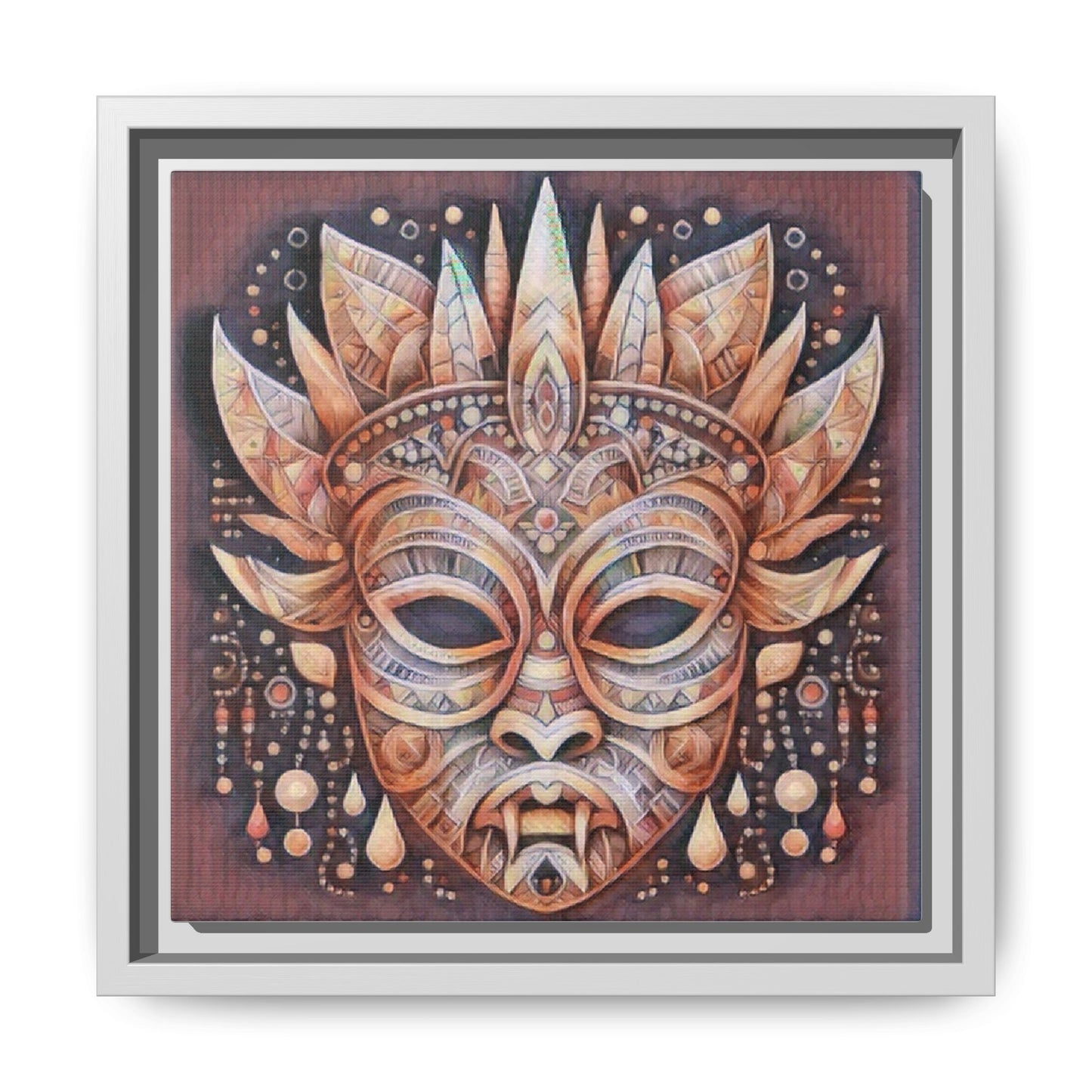 Tribal Sun Mask Framed Canvas Art — Boho Ethnic Wall Decor