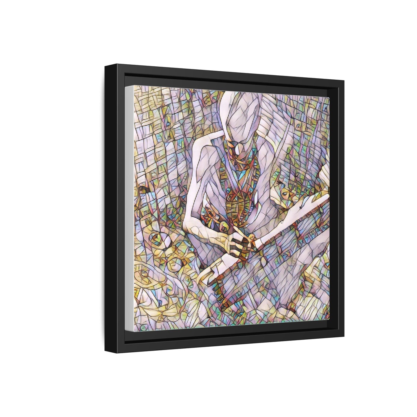Abstract Fantasy Warrior Matte Framed Canvas — Colorful Stained-Glass Style Art