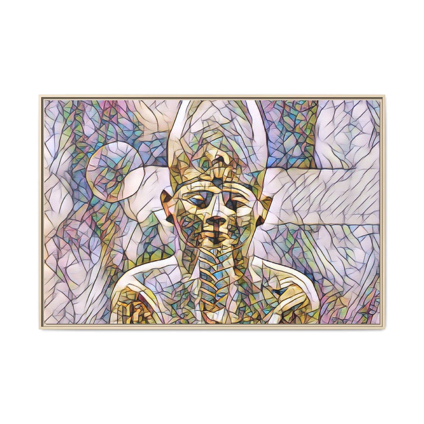 Egyptian Pharaoh Stained-Glass Style Matte Canvas Print, Framed