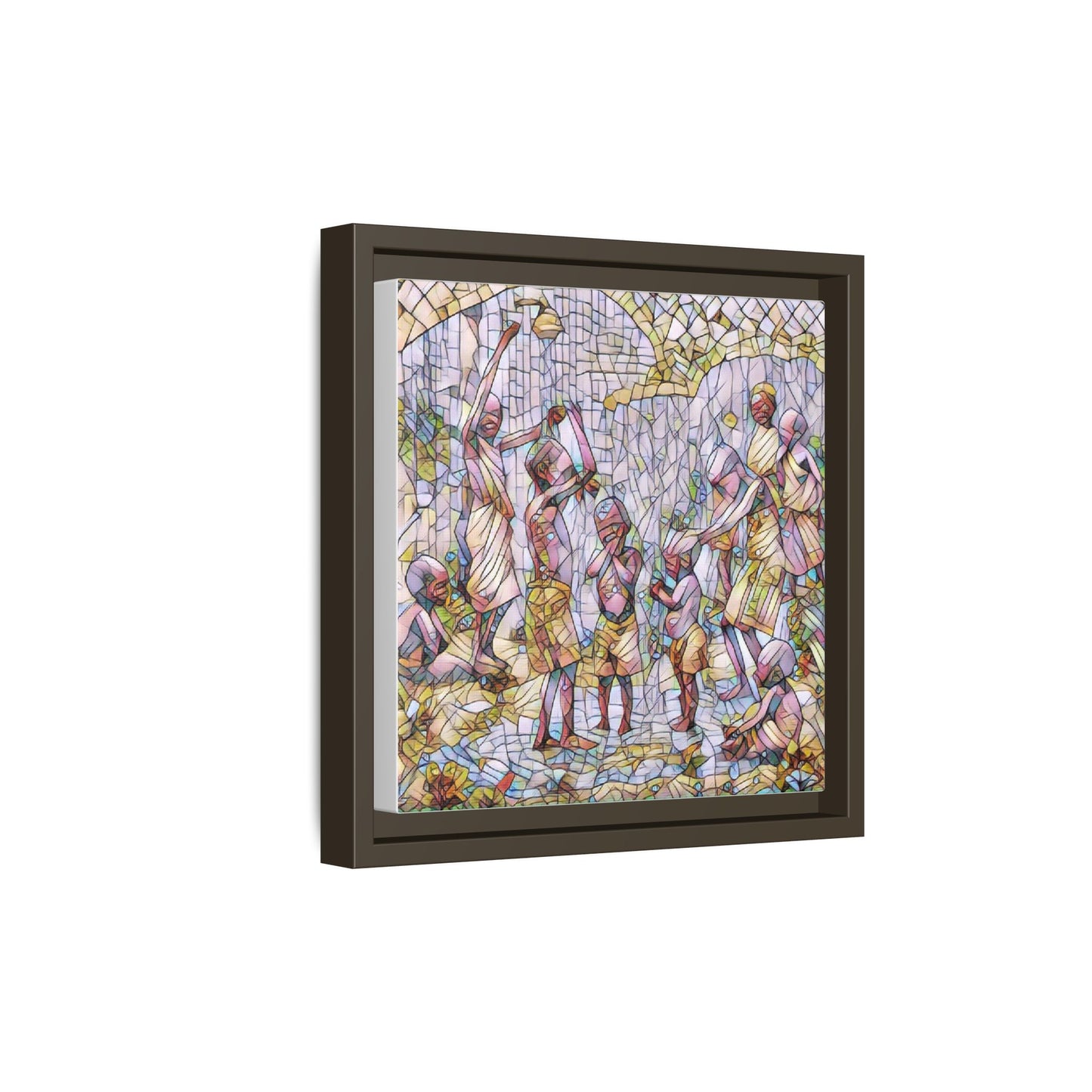 Framed Matte Canvas – Colorful Mosaic Children Playing Wall Art