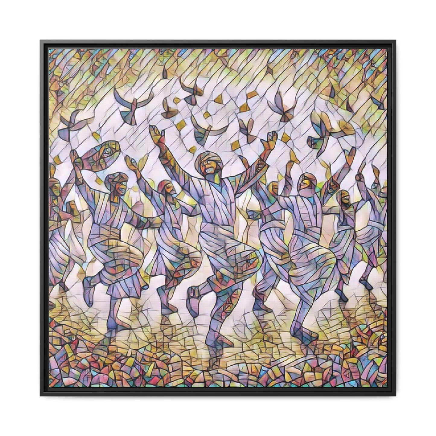 Framed Canvas Art - Joyful Dancers with Doves (Multicolor)
