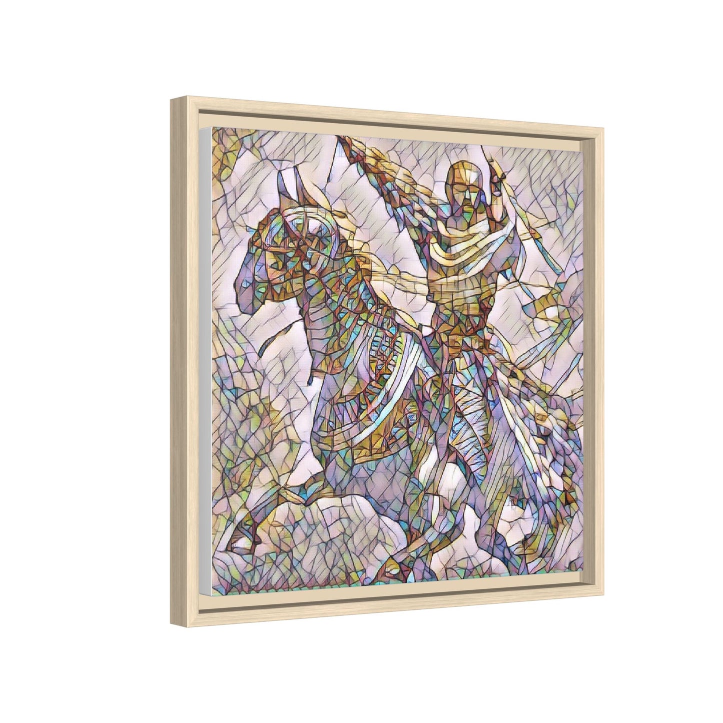 Framed Matte Canvas Print — Stained Glass Knight on Horse Artwork