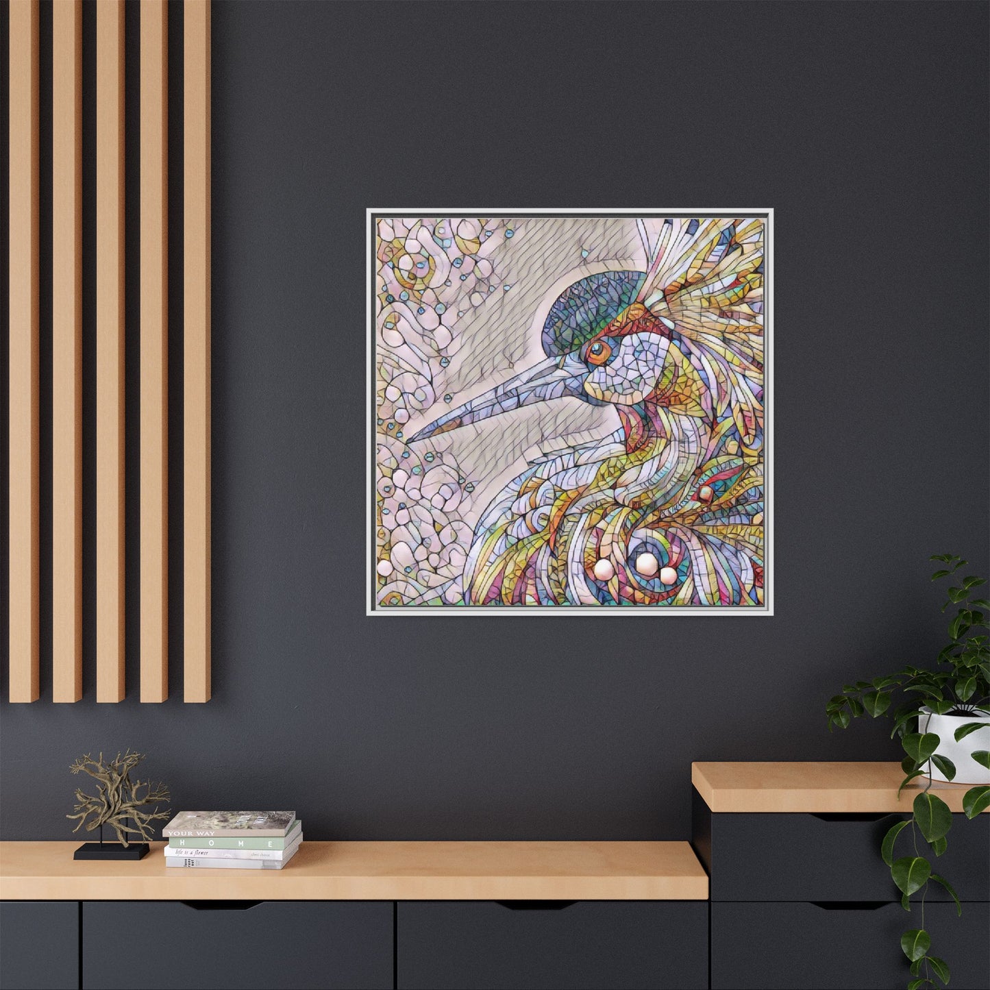 Colorful Stained-Glass Heron Matte Canvas Framed Wall Art